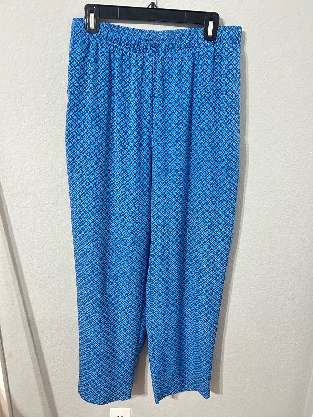 Vintage Koret Women Petite Blue Teal Printed Elastic Waist Pants